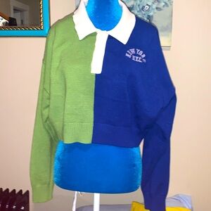 Blue and green crop sweater